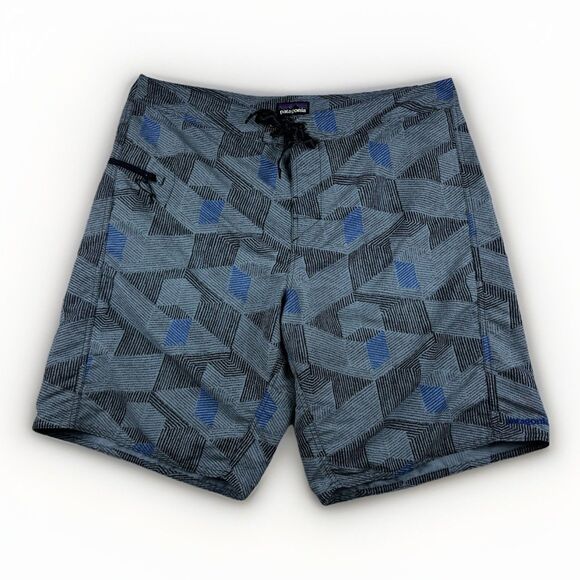 Patagonia Wavefarer Board Shorts Men 38 Blue AOP Geometric 10" Swim Beach Nylon - Picture 1 of 13